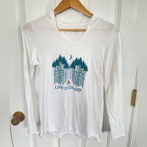 Life is Good White Vneck LS Size Small T-shirt Hoodie Outoor Camping